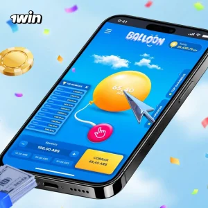 Juego 1win Balloon: crash game con globo inflándose, interfaz de casino 1win