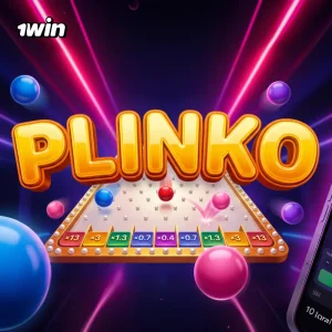 Juego Plinko en 1win: bola cayendo por un tablero de clavijas con multiplicadores